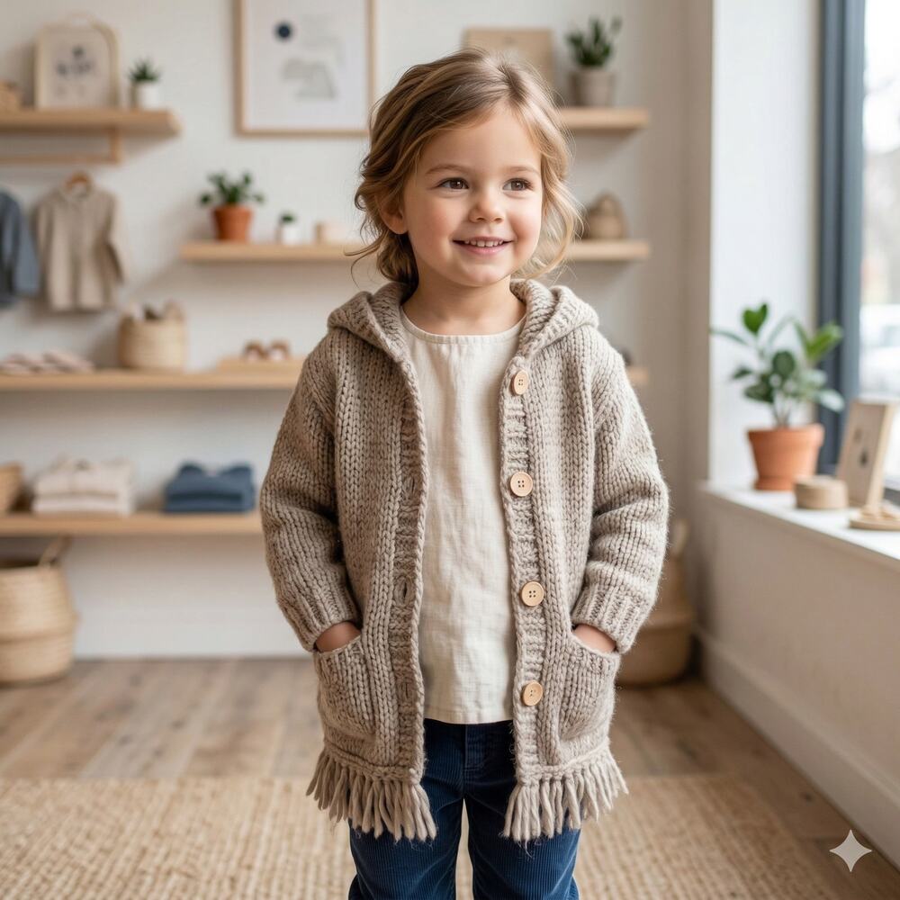 Mayoral Tan Hooded Button Wool Alpaca Blend Cardigan Sweater 3